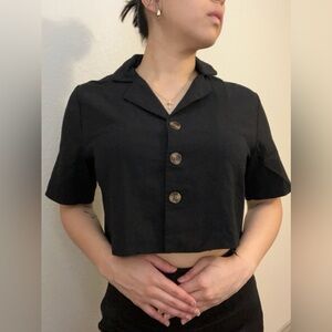 Chic Black Women's Cropped Button Down